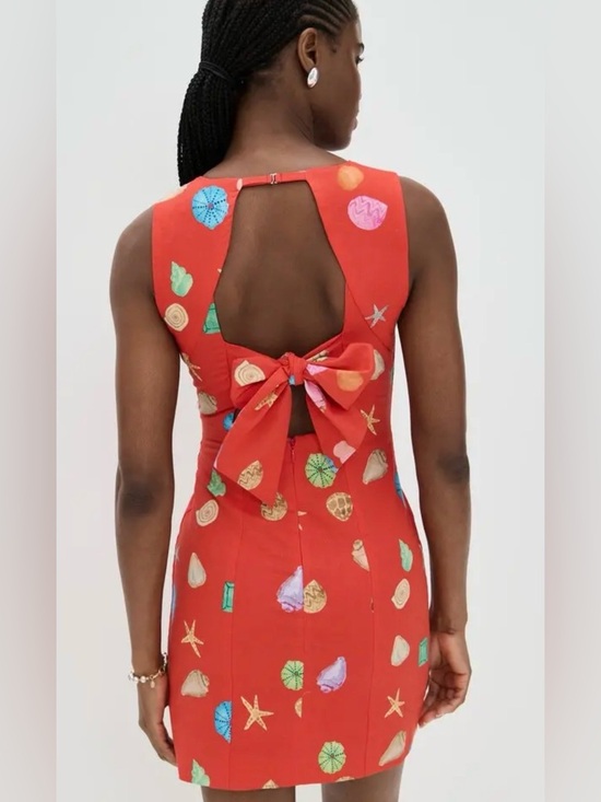 Never Fully Dressed Dresses & Skirts - Never Fully Dressed Red Backless Mini Dress with Bow and Seashell Print
